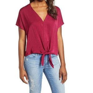 Lucky Brand Tie Front Top Burgundy Red Large
